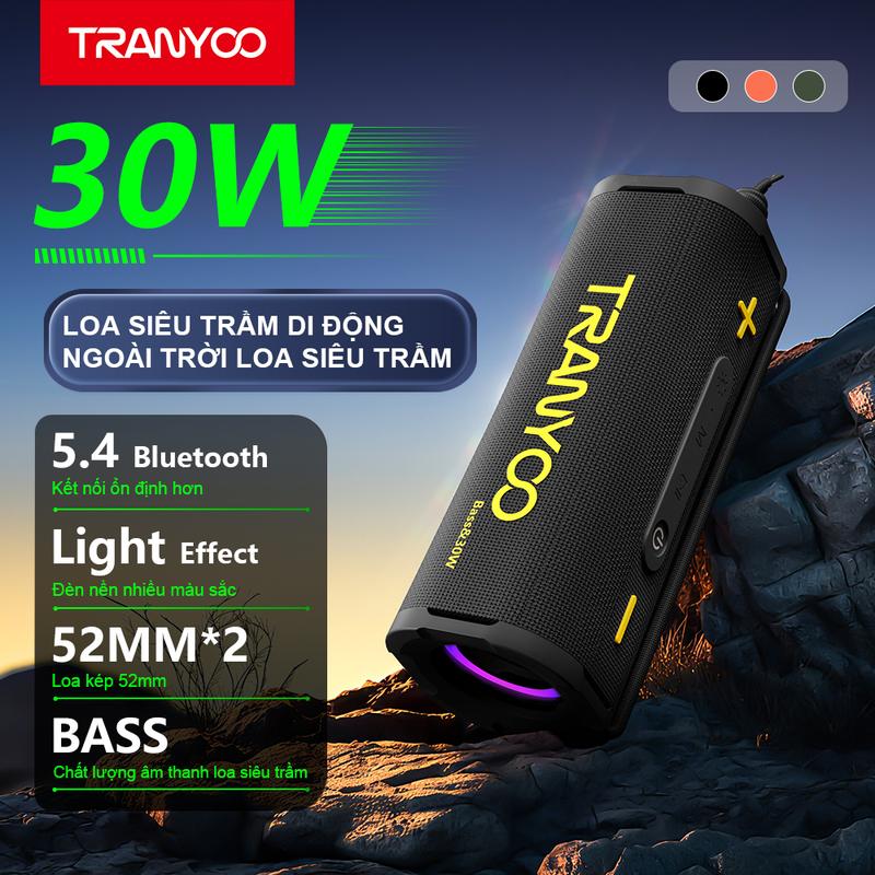   TRANYOO  Loa Bluetooth 5.4 di động B17 30W Âm Bass siêu trầm | Pin 1800mAh Lên đến 8H nghe nhạc | Đèn LED RGB | Driver 52MM 2 Loa toàn dải 2 màng rung bass 