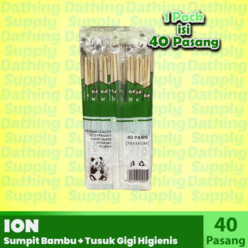 ( 5 PACK ) Sumpit Bambu / Sumpit Kayu Merk ION isi 200 pasang termasuk Tusuk Gigi Bungkus Plastik 2