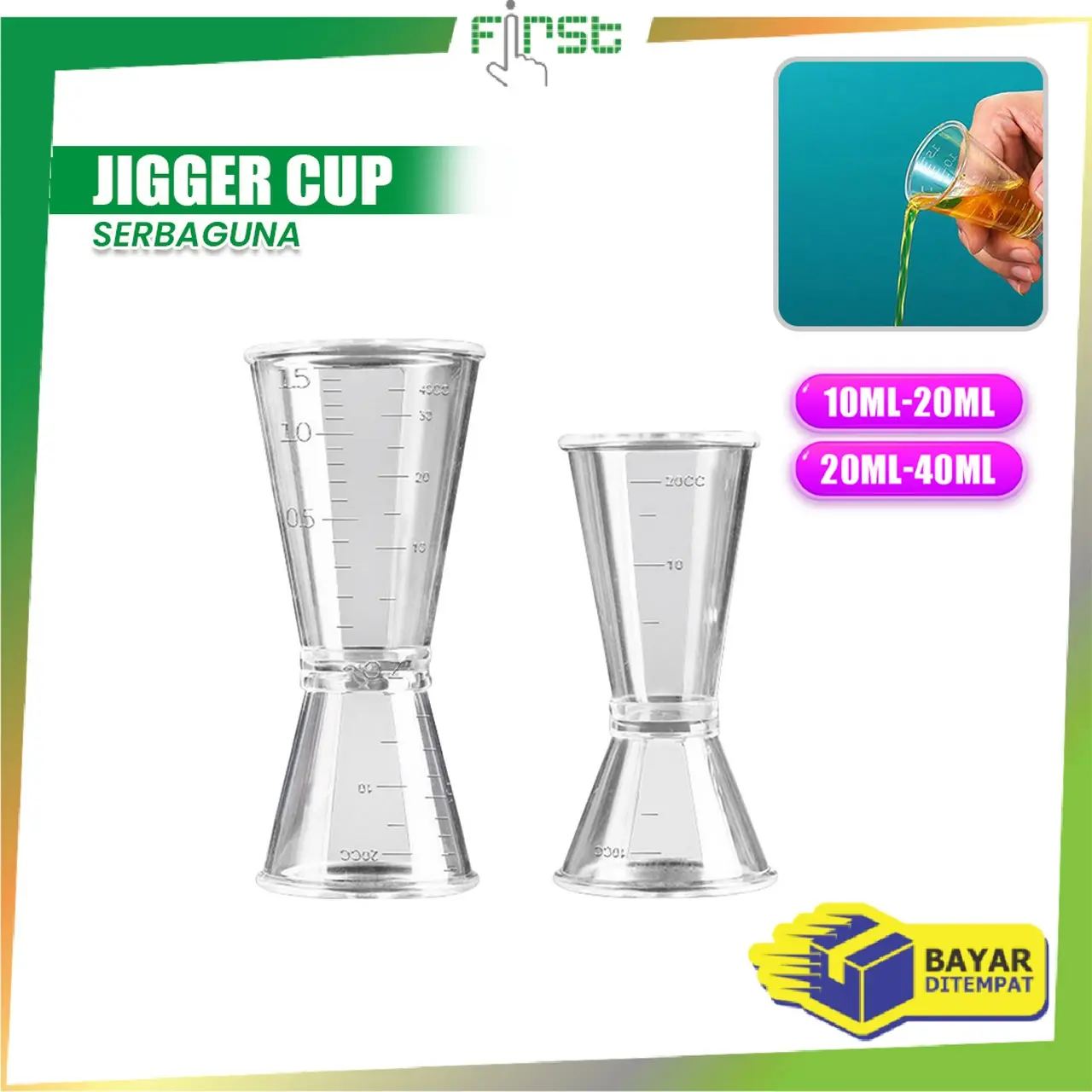 [COD] FH C1163 Jigger Cup Transparan Gelas Ukur 10/20ml 20/40ml
