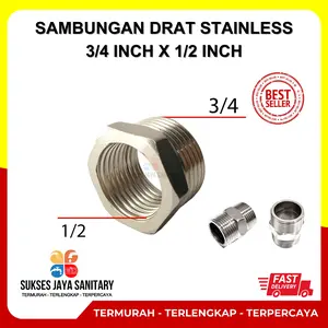SAMBUNGAN DRAT KRAN VRING STAINLESS - 1/2 X 3/4 INCH