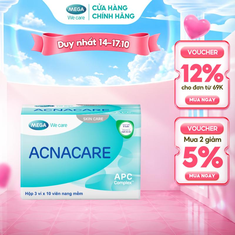 TPBVSK Viên uống ACNACARE Mega We Care (30 viên) - Kẽm, Crôm, D.Salina, Vitamin C, Vitamin E