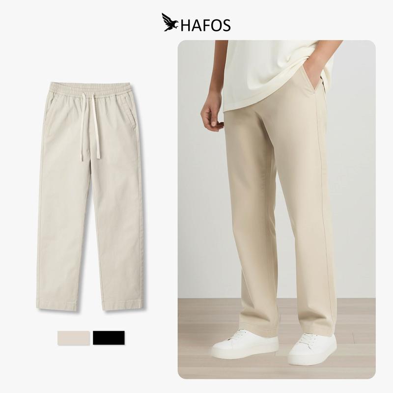 Quần kaki nam HAFOS - Quần dài nam ống suông "Lười Collection", chất liệu Kaki co giãn linh hoạt, lưng thun, dây rút, đứng form - form Straight, Menswear - Hafos