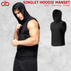 Singlet Manset Hoodie Gym Baselayer Olahraga Running Pria