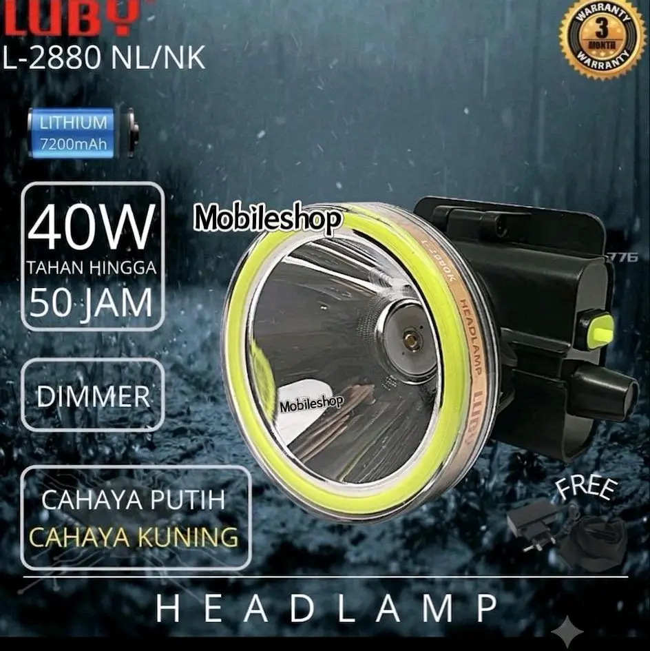 SENTER KEPALA LUBY L-2880L 20W - MODE DIMMER - TAHAN LAMA - WATERPROFF