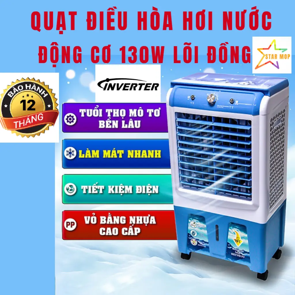 Quạt điều hòa hơi nước 45L công nghệ tiết kiệm điện lõi đồng chạy êm bảo hành 12 tháng