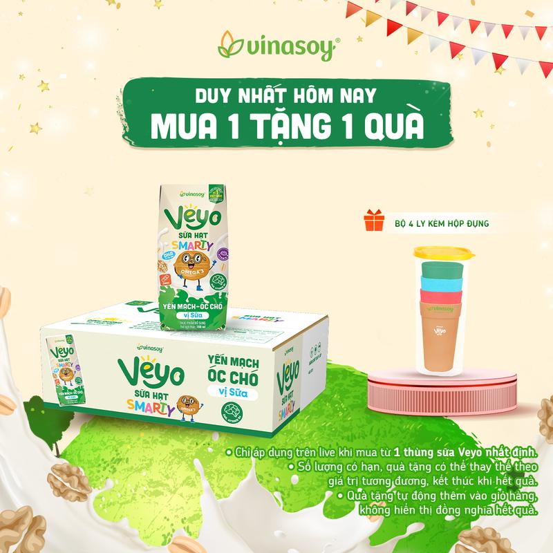  Thùng Veyo Sữa hạt SMARTY Yến mạch - Óc chó vị sữa  30 hộp x 180ml  