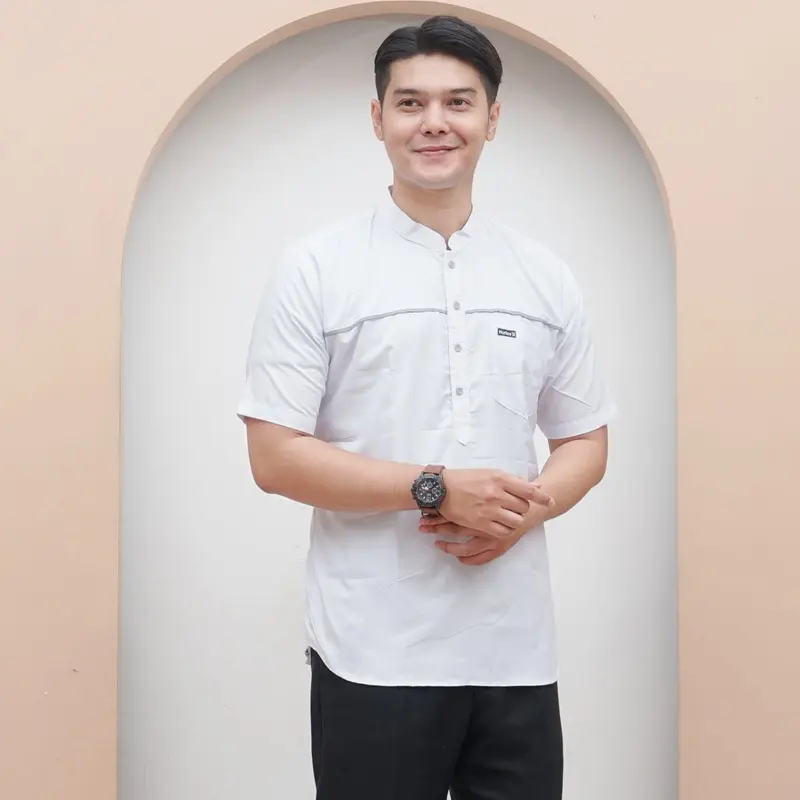 Baju koko kurta dewasa lengan pendek terbaru full katun Muslim Casual Pria 4