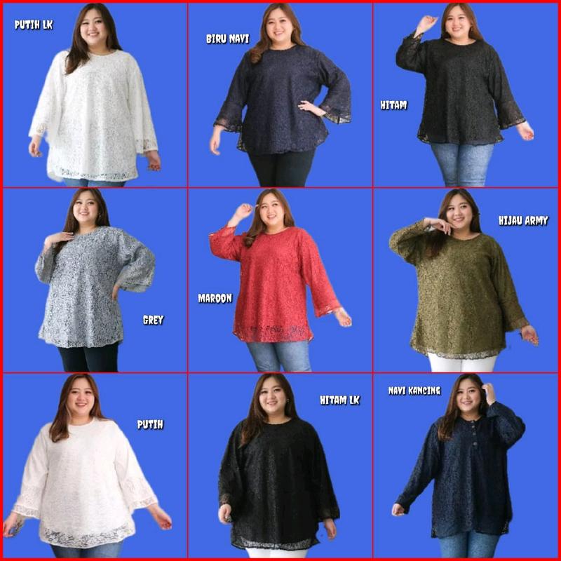 Blouse Brukat Jumbo Wanita Bigsize LD 122 130 145  Baju Atasan Tunik Hijau Sage 2