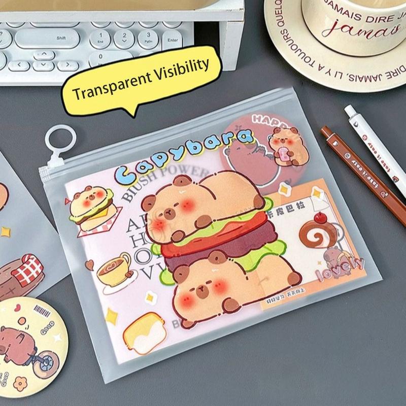 Roblue New PVC Capybara File Bag Cute Cartoon Transparent Test Paper Storage Pouch Light Large Opening School Supplies Student 3