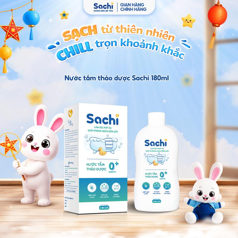 Nước Tắm Thảo Dược/ Sả Chanh Sachi 180ml hỗ trợ ngừa rôm sảy, dịu mát da cho bé