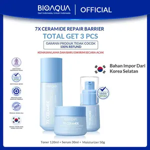 【Repair Barrier-3in1&4in1 Bundle】BIOAQUA 7X Ceramide Skin Care Sets 1 paket moisturize moisturizer mencerahkan 50g serum 30ml Toner 120ml facial wash face wash genio cleanser double cleansing 100g bpom