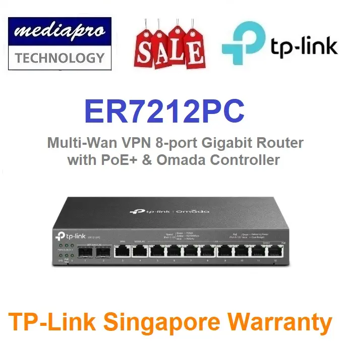 TP-LINK ER7212PC Multi-WAN VPN Router with PoE+ & ODAMA Controller (Total 10 Ethernet & 2 SFP) - 5 Year Local TP-Link Warranty