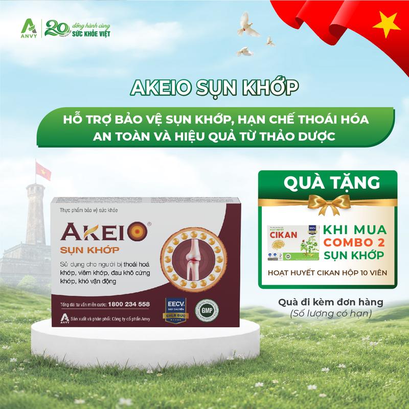 Akeio Sụn Khớp Hộp 30 Viên – Hỗ Trợ Giảm Đau Khớp, Hạn Chế Thoái Hóa Khớp, Bảo Vệ Sụn Khớp, Từ Thảo Dược, An toàn, Lành tính