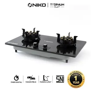 Niko Kompor Gas Titanium Flip Plus Tanam/duduk 2 Tungku Lipat Timer