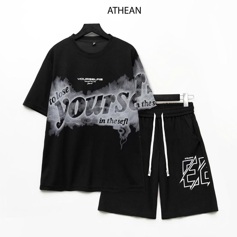 DEAL MỞ BÁN : Bộ quần áo ATHEAN M : LOSE cổ tròn in chàm thân ,chất vải tổ ong thoáng mát