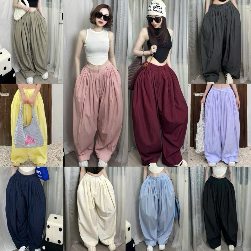 Quần Parachute phiên bản PREMIUM Vải gió dù Dáng thụng to Xếp Ly cạp khuy khoá trước chun sau THUHOANG4994 - Sport Nữ Gió Chạy Bộ ,Women Gym Tập Gym Jogger