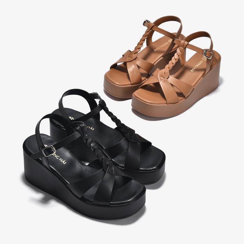 Mẫu mới Giày Sandal Xuồng Đông Hải Quai T-Strap Đan Xoắn - S32F7