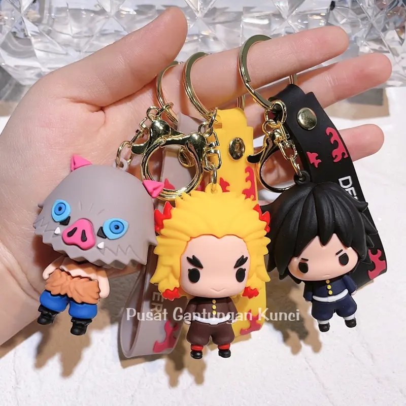 Gantungan Kunci Karakter Lucu Gemoy Demon Slayer Kartun Anime Tas HP Tali Kunci Hadiah Souvenir keychain y2k backpack 1