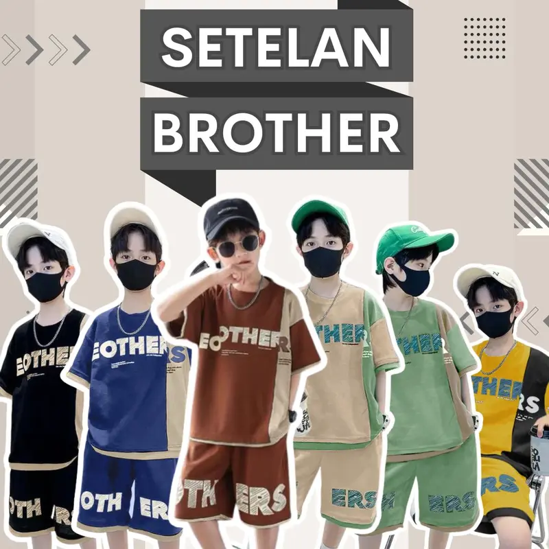 Amspro-Setelan Anak Laki-Laki Fashion Kids Set Brother Baju Celana Lengan Pendek Usia 10 Tahun 0