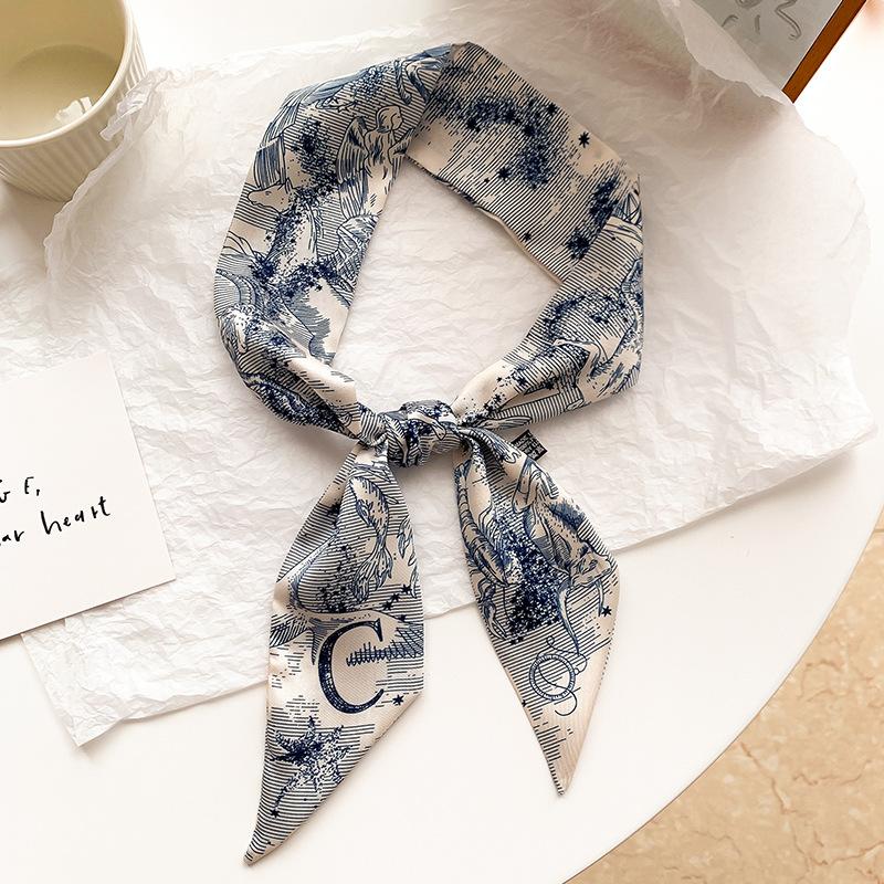 Product Introduction of New Brand Fashion Letter Pattern Women Silk Riband Handle Bags Scarf Small Ribbon Hair Band Headband Scarves & Wraps Hair Ties for girls A-Z 16