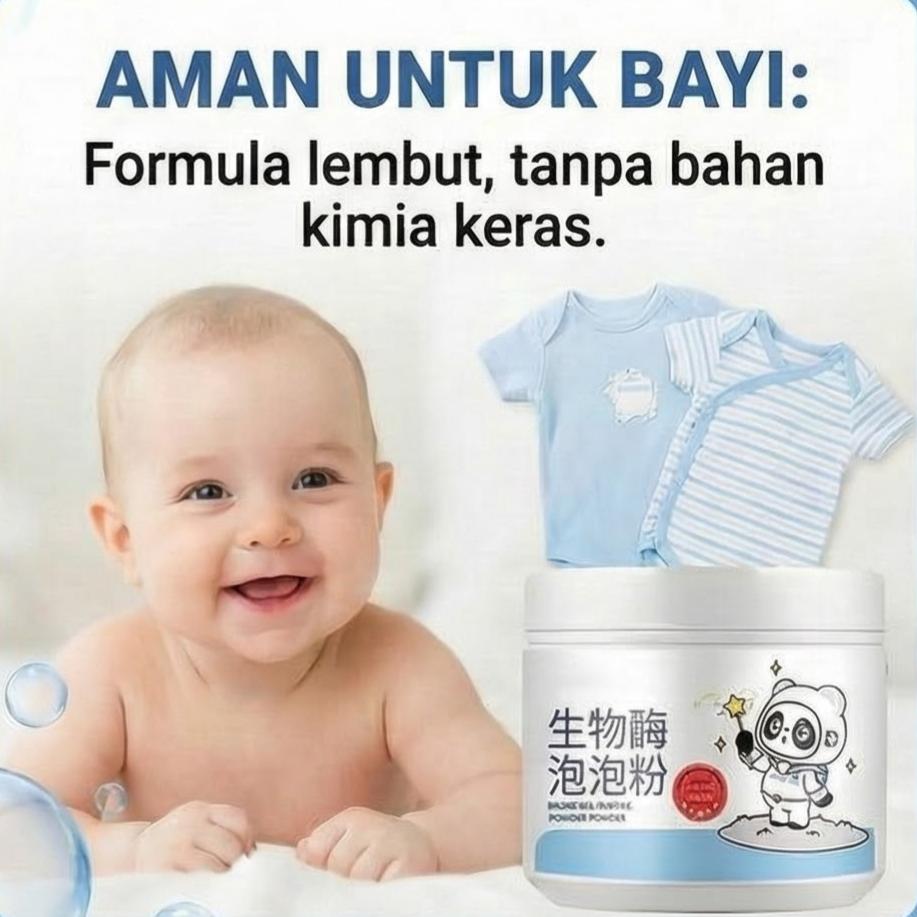 Bubuk gelembung alkohol bioenzimatik, pembersih pemutih yang kuat, penghilang noda dan penguning, dengan teknologi oksigen aktif baru dan formula yang ditingkatkan.