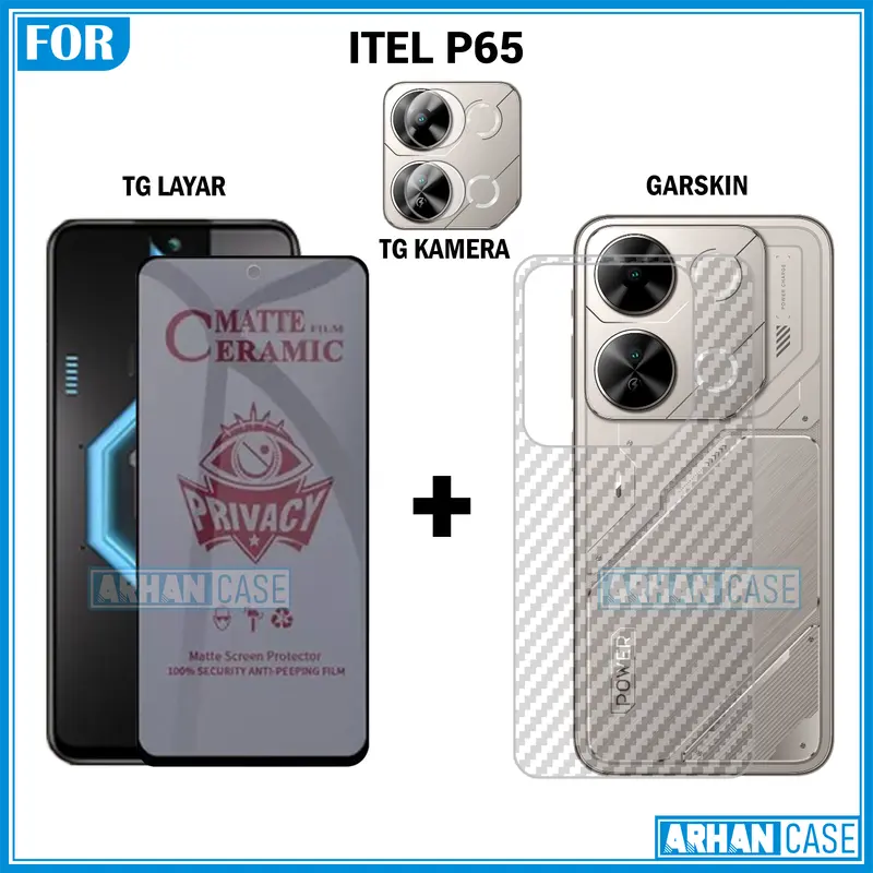 Paket Triple 3in1 Tempered Glass untuk Itel P65 P55 4G P55 5G Garskin 3D Plus Pelindung Lensa Camera 2