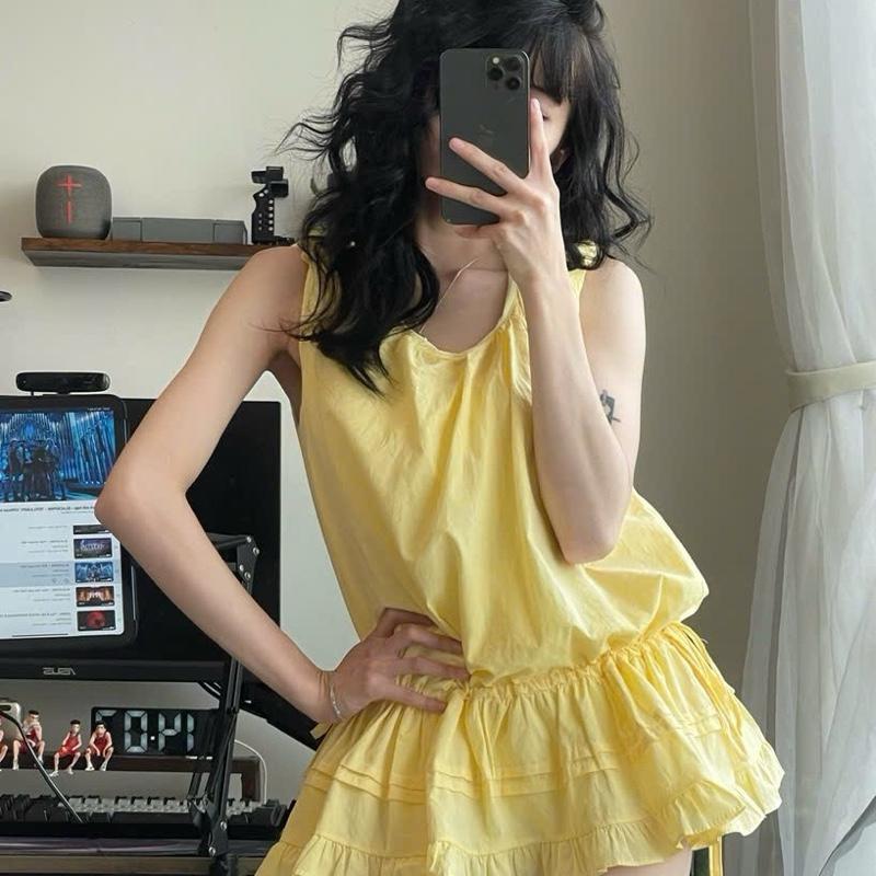 Váy Thô Sát Nách Nhún Vai Xoè Bồng Thiết Kế Rút Eo””MIYU DRESS” 2 Màu Kèm Quần Đùi Rời Siêu Xinh-Dành Cho Nữ