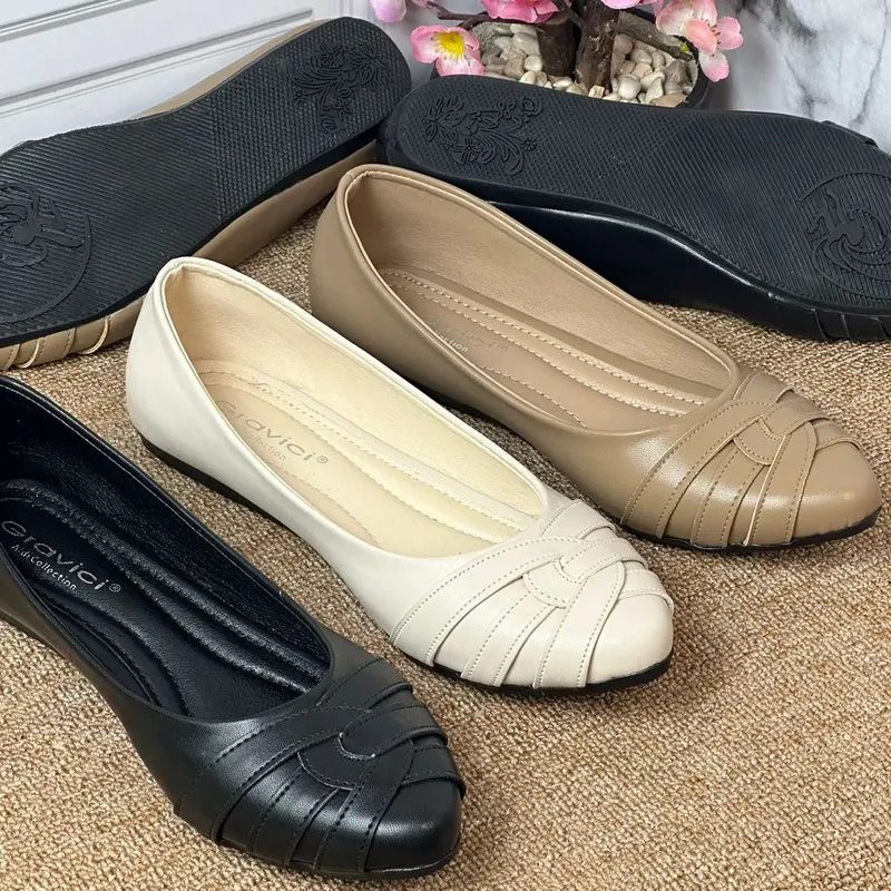 Flat Shoes Wanita Slip On Bahan Sintetis Premium FR-06 Gravici Sepatu Kerja Cewek sepatu  kerja Perempuan Hitam Karet flat shoes kuliah 3 sepatu  ceper 4