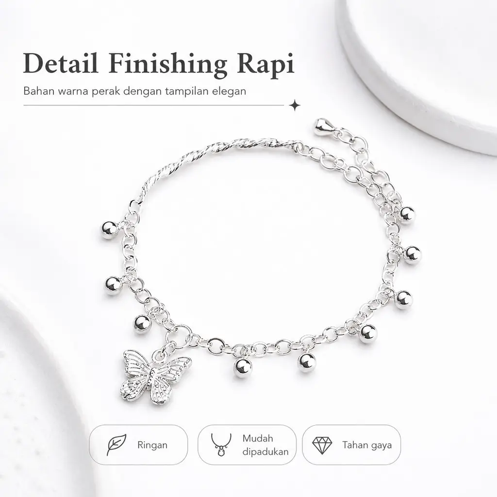 Gelang Titanium Anti Karat Kupu-kupu Perak Unik Wanita Fashion Aksesoris