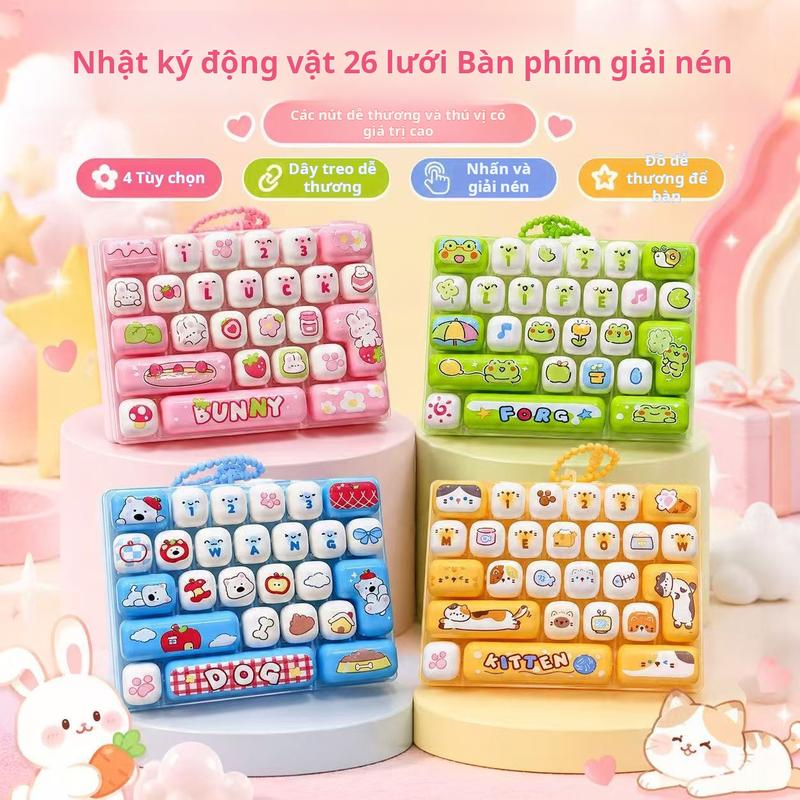 Đồ chơi fidget dạng bàn phím mini, móc khóa bàn phím hoạt hình, đồ chơi nhấn nút bàn phím 26 trong 1 giúp giảm căng thẳng, phụ kiện treo balo