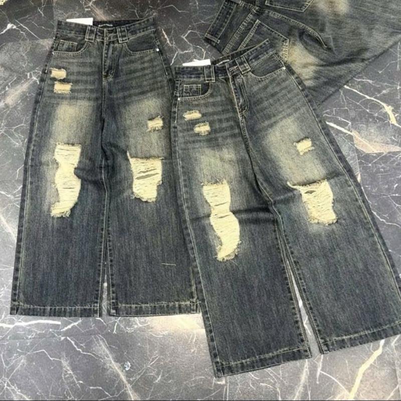 QUẦN JEAN DÀI ỐNG SUÔNG RÁCH GỐI.RGM