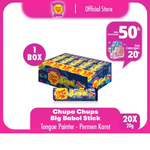 Chupa Chups Big Babol Tongue Painter Stick 20g - Permen Karet Rasa Raspberry 1 Box
