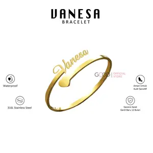 Gelang Nama Titanium Wanita Bahan 316L Stainless Steel Lapis Emas 18K - Vanesa Bracelet