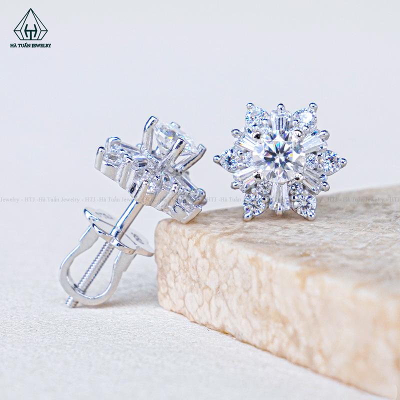 Bông Tai Bạc 925 Xi Kim Viên Chủ Moissanite 4mm EX224 Hà Tuấn Jewelry