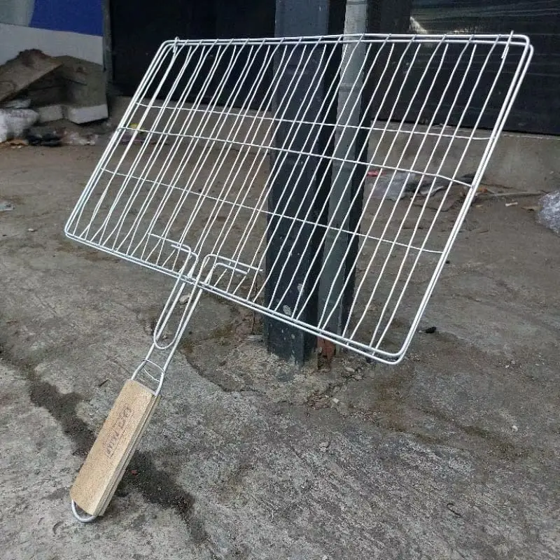 Panggangan Ikan Jepit Gagang Kayu Ukuran JUMBO Bonus Capitan Alat Ayam Besi Kitchenware