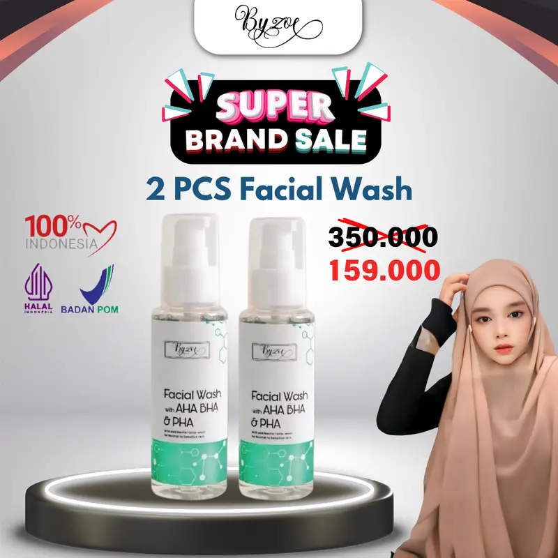 [EKSLUSIF BU OWNER] Byzoe Paket Hemat 2Pcs Byzoe Facial Wash with AHA BHA PHA for Sensitive Acne Normal Skin Membersihkan Mencerahkan Wajah Berjerawat Berminyak. 0