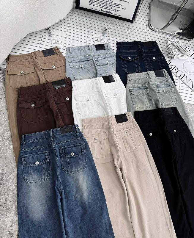 S-XL Quần Kaki Nữ Suông - Quần Kaki Ống Rộng Lưng Cao Hàn Quốc Mẫu Túi Hộp Kèm Tag Da Xịn Xò Nhiều Màu Hotrend JH02