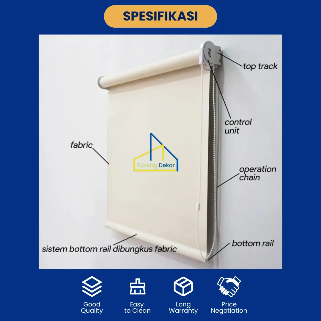 Custom Roller Blinds 100% Blackout / Tirai Jendela Gorden Gulung Modern Minimalis (Home/Office) [Garansi Promo Custom Harga Termurah]