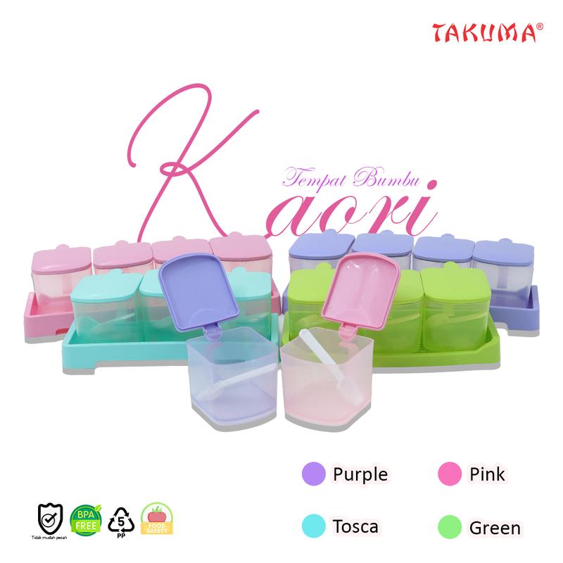 Product Introduction of Set Tempat Bumbu Plastik KAORI dari Takuma Warna Pink, Tosca, Ungu, dan Hijau Kitchenware tempat bumbu dapur set 1