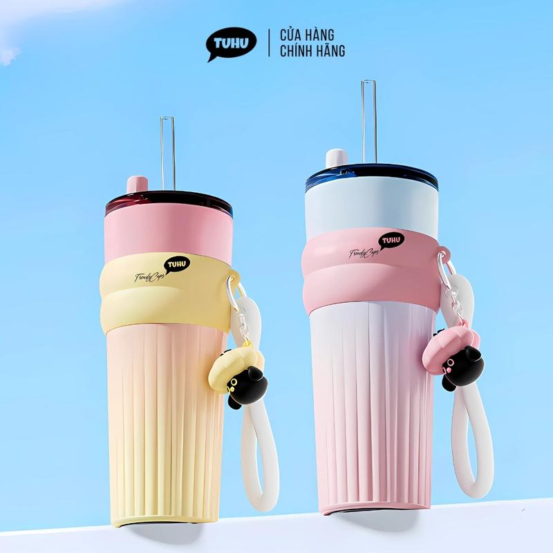  Ly giữ nhiệt khắc tên FUN V3 700ml phủ sứ cốc giữ nhiệt nóng lạnh inox 316 lót gốm có ống hút thuỷ tinh - TUHUHOUSE 