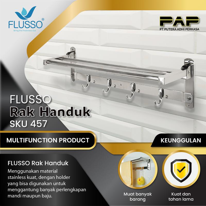 FLUSSO RAK HANDUK LIPAT XC005-Y24 2BR | Tempat Jemur Handuk Lipat 2 Baris | 457725 - RAK HANDUK SILVER 1