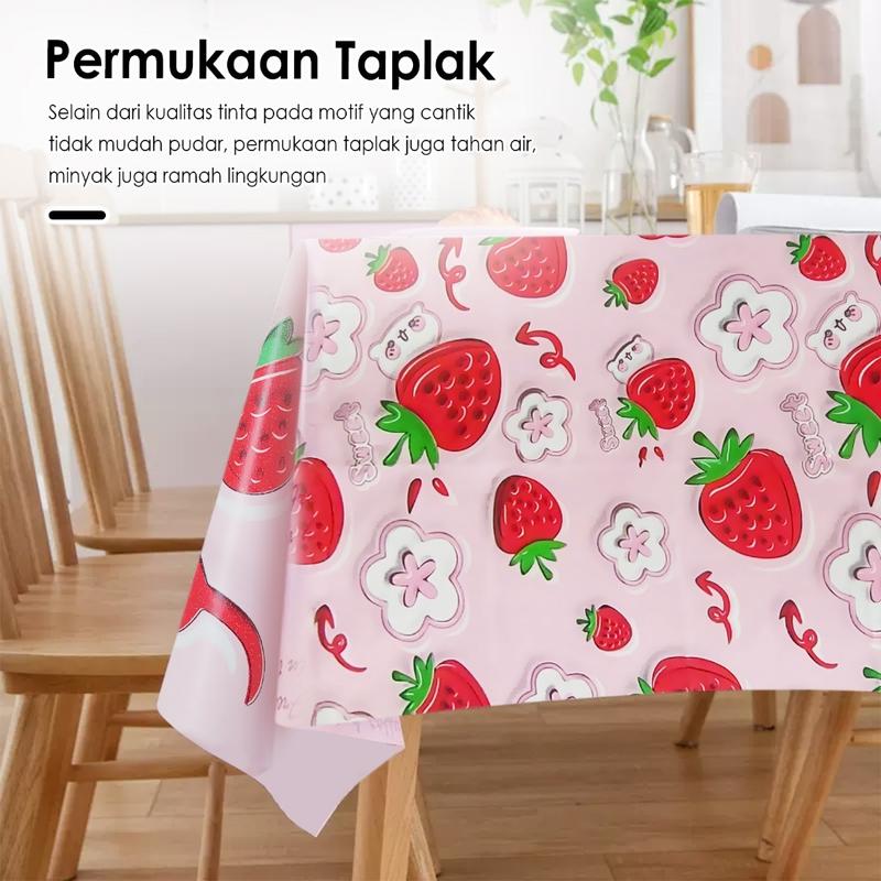Taplak Meja Makan Motif Buah Tahan Air Ukuran 137x183cm Desain Modern 4 - 6 Kursi / Taplak Ruang 3