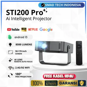 Smart Projector Ultra HD 1080P 8500 Lumens Electric Focus STI200Pro Bluetooth HDMI USB AV Audio AI Camera Android 12 Support 4K Full HD