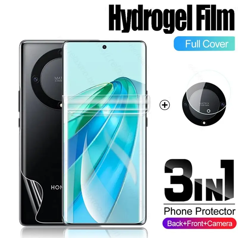 3in1 Soft Hydrogel Film For Honor X9B X9A 5G Carbon Fibre Back Film For HonorX9 A X 9A HonorX9B Camera Lens Protector Full Cover Screen Protector Lens Film Not Glass
