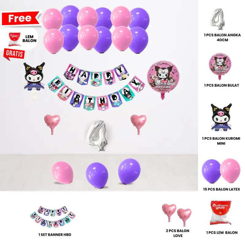 SANRIO KUROMI/MELODY/CINAMOROLL SET DEKOR ULANG TAHUN ANAK/ DEKORASI ULTAH ANAK 7