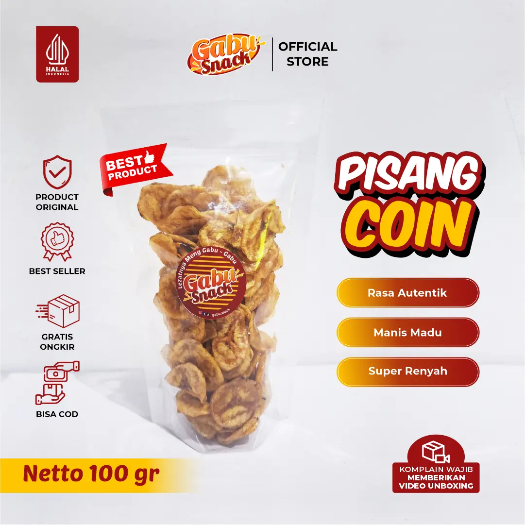 Pisang Coin Madu 100 gr Kemasan Pouch - Cemilan Hemat Keripik Pisang Madu Cokelat Manis Snack Food