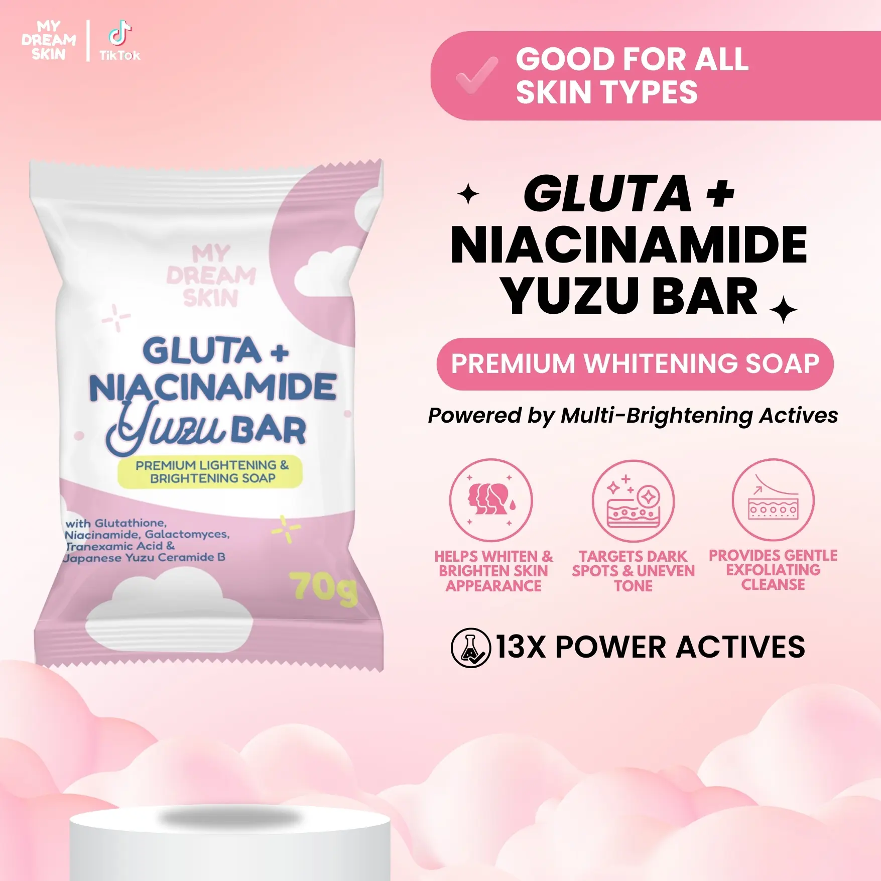 Gluta + Niacinamide Yuzu Bar Premium Whitening & Brightening Soap (70g) My Dream Skin | Dark Spot Care | 13X Power Actives | All Skin Types Glutathione Lightening - TikTok Shop Philippines Gluta + Niacinamide Yuzu Bar Premium Whitening & Brightening Soap (70g) My Dream Skin | Dark Spot Care | 13X Power Actives | All Skin Types Glutathione Lightening - TikTok Shop Philippines