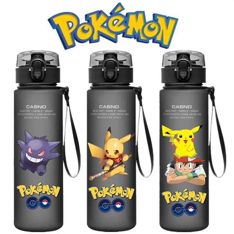 560ML Pokemon Children Portable Drinking Cup Plastic Cartoon Kawai Pikachu Adult Outdoor Large Capacity Sports Water Bottle