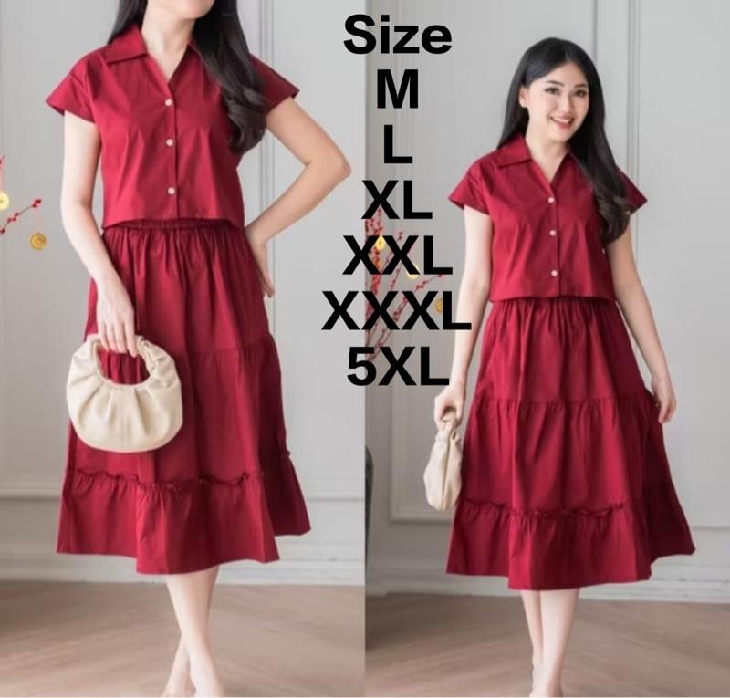 Dress Casual Baju Dress 2in1  Baju&Rok Wanita Dress Trendy Baju Pesta Baju Dress Kondangan Midi Casual Simple Bahan katun Rayon Twill premium 2025