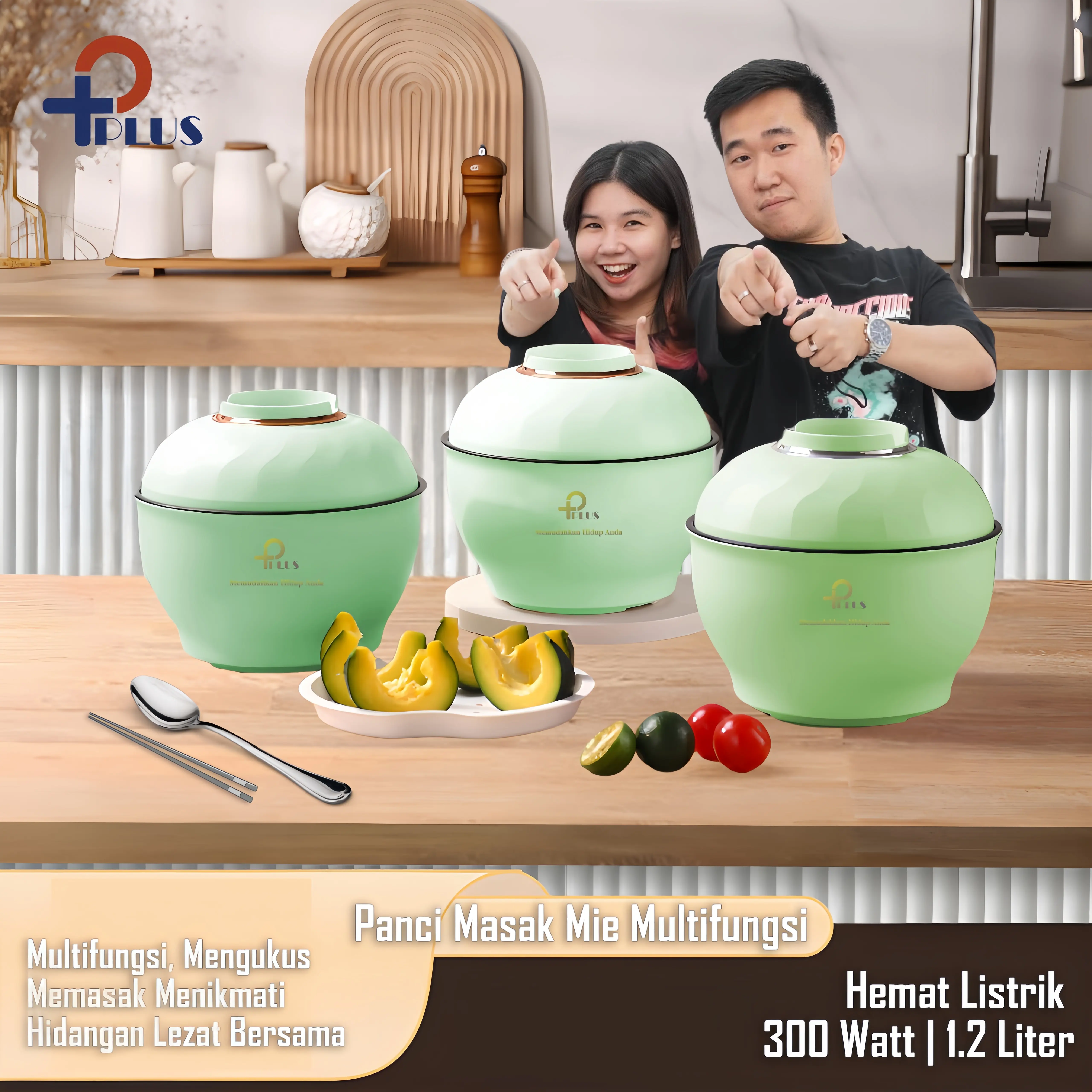 Panci Listrik Multifungsi Protable Kapasitas Tinggi 1.2L warna hijau  Panci Masak Mie Multifungsi 300 watt kompor listrik asrama murah
